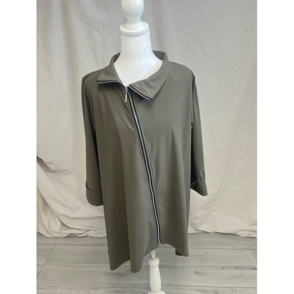 Jason by Comfy USA Asymmetric Zip Mock Neck Army Green Techwear Athleisure Sz S